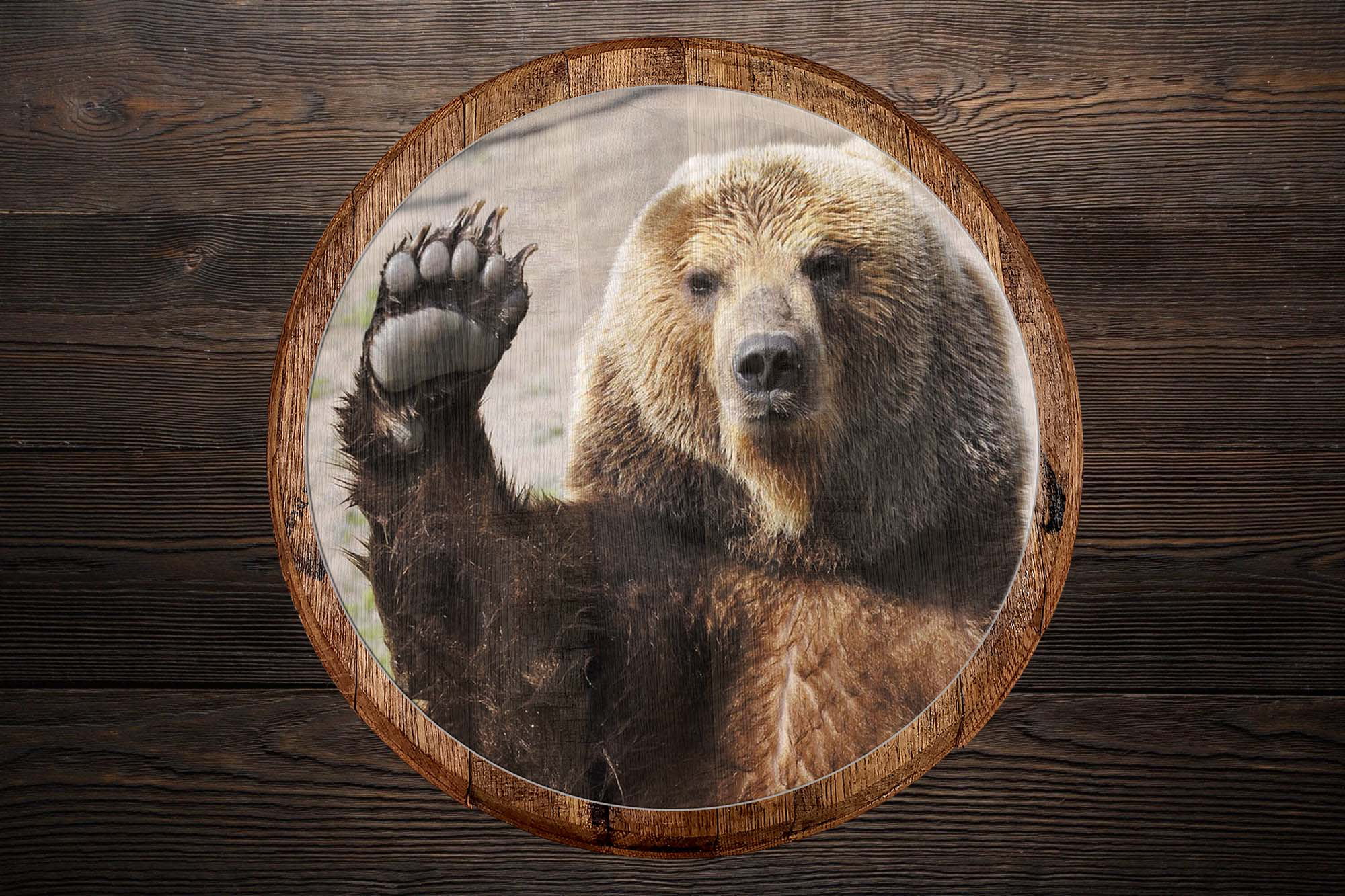 Details about   Whiskey Barrel Head Waving Brown Grizzly Bear Paw Wave Wildlife Cabin Bar Sign 