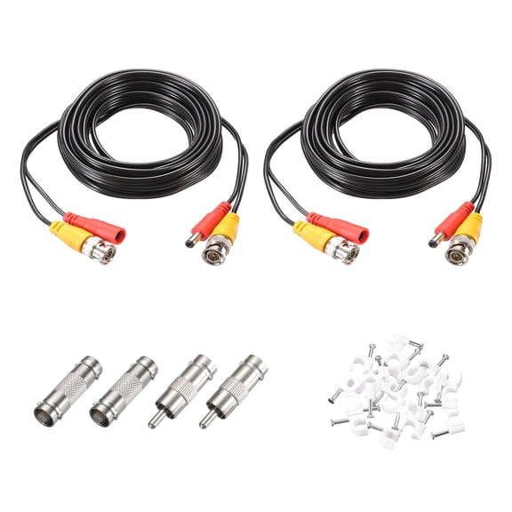 BNC Video Power Cable,5m/16ft All-in-One Security Camera Wire,2 Set Black
