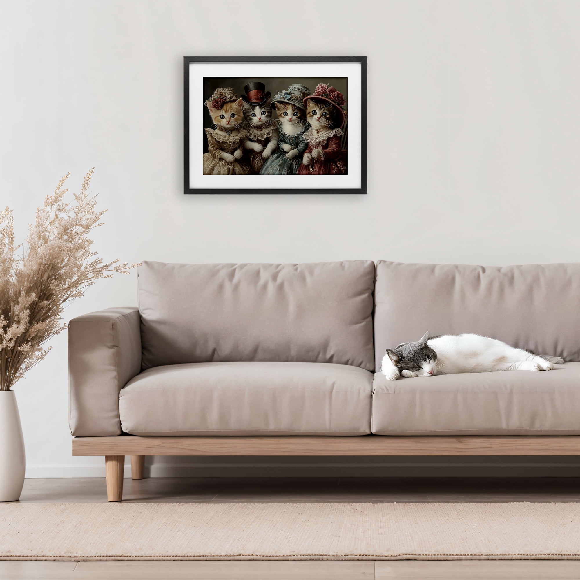 Stupell Industries Vintage Dress Kittens Black Framed Print Under Glass, design by The Wands Want