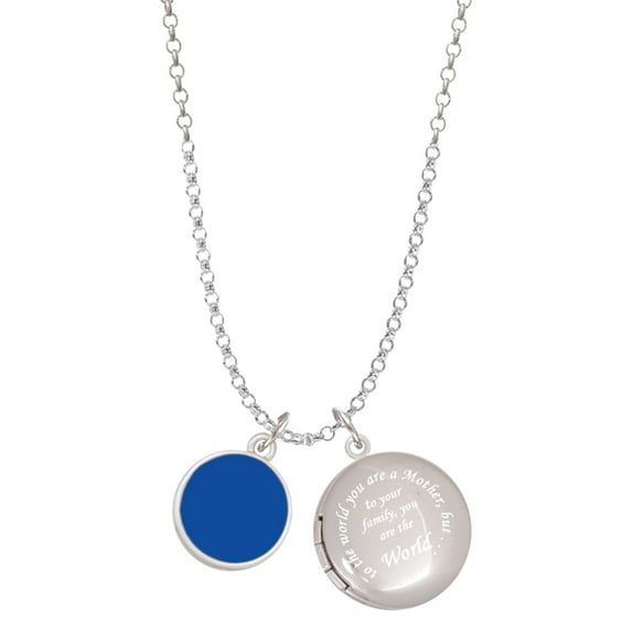 Delight Jewelry Silvertone Small Navy Blue Enamel Disc To the World You are a Mother Locket Necklace