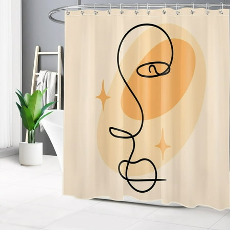 HVEST Mid Century Shower Curtain,Abstract Boho Aesthetic Bathroom Curtain,Modern Art Biege Bath Curtain Polyester Fabric with Hooks Bath Decor Accessories,72x78 Inch