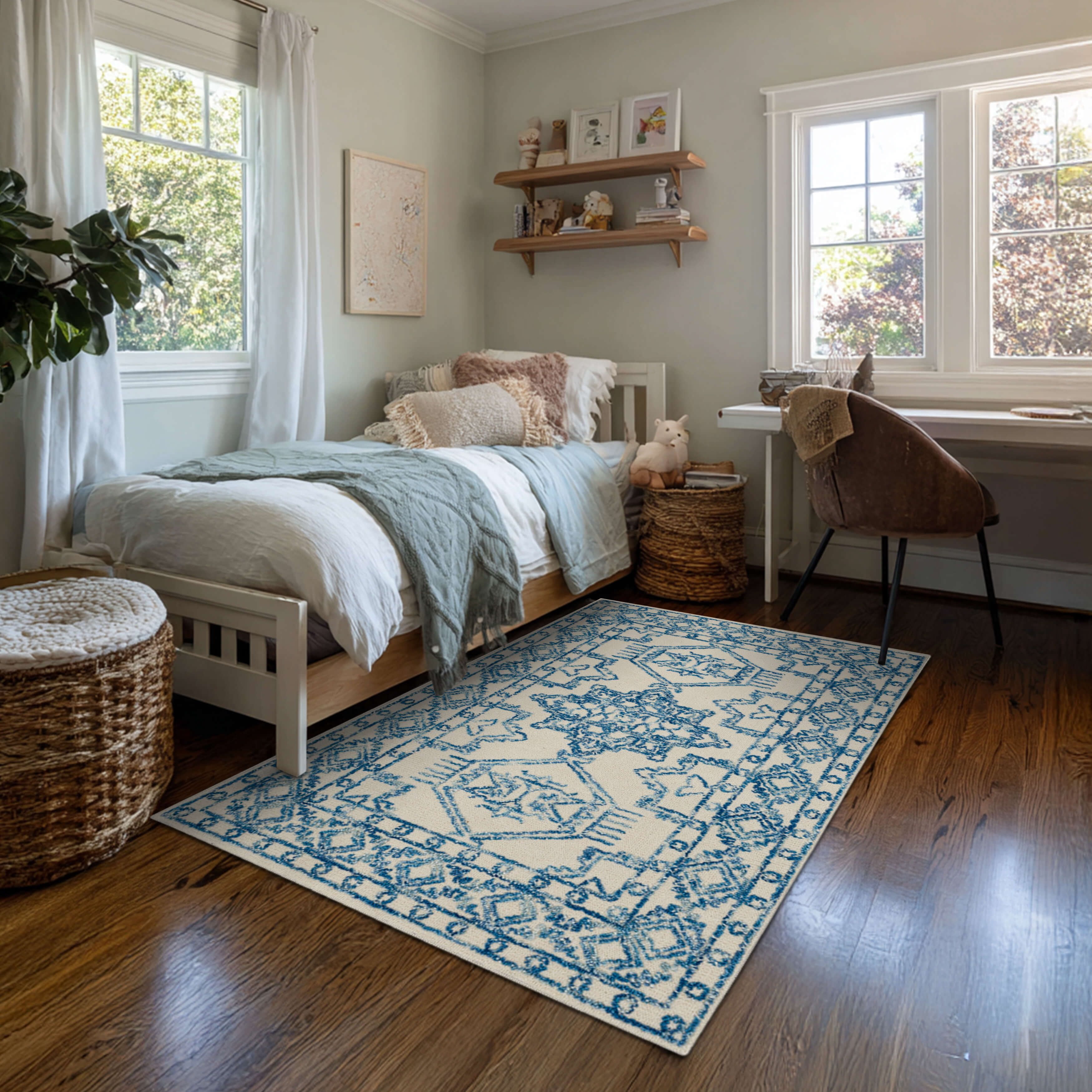 Mohawk Home Kids Collection Geometric Nomad Low Pile Stain/Fade Resistant Non-Skid Area Rug, Blue, 4' x 6'