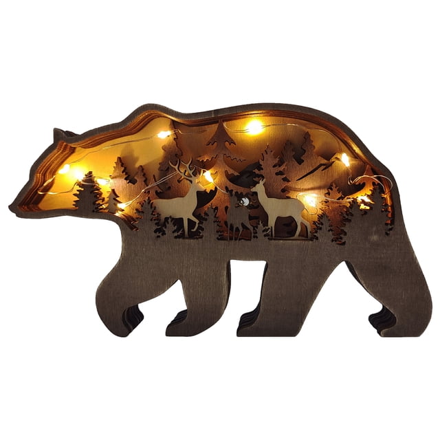Manualidades De Madera Del Bosque 3D Decoración Eléctrico Artesanías de madera de bosque 3D pintadas a mano con LED (oso) Tmvgtek Libre de BPA