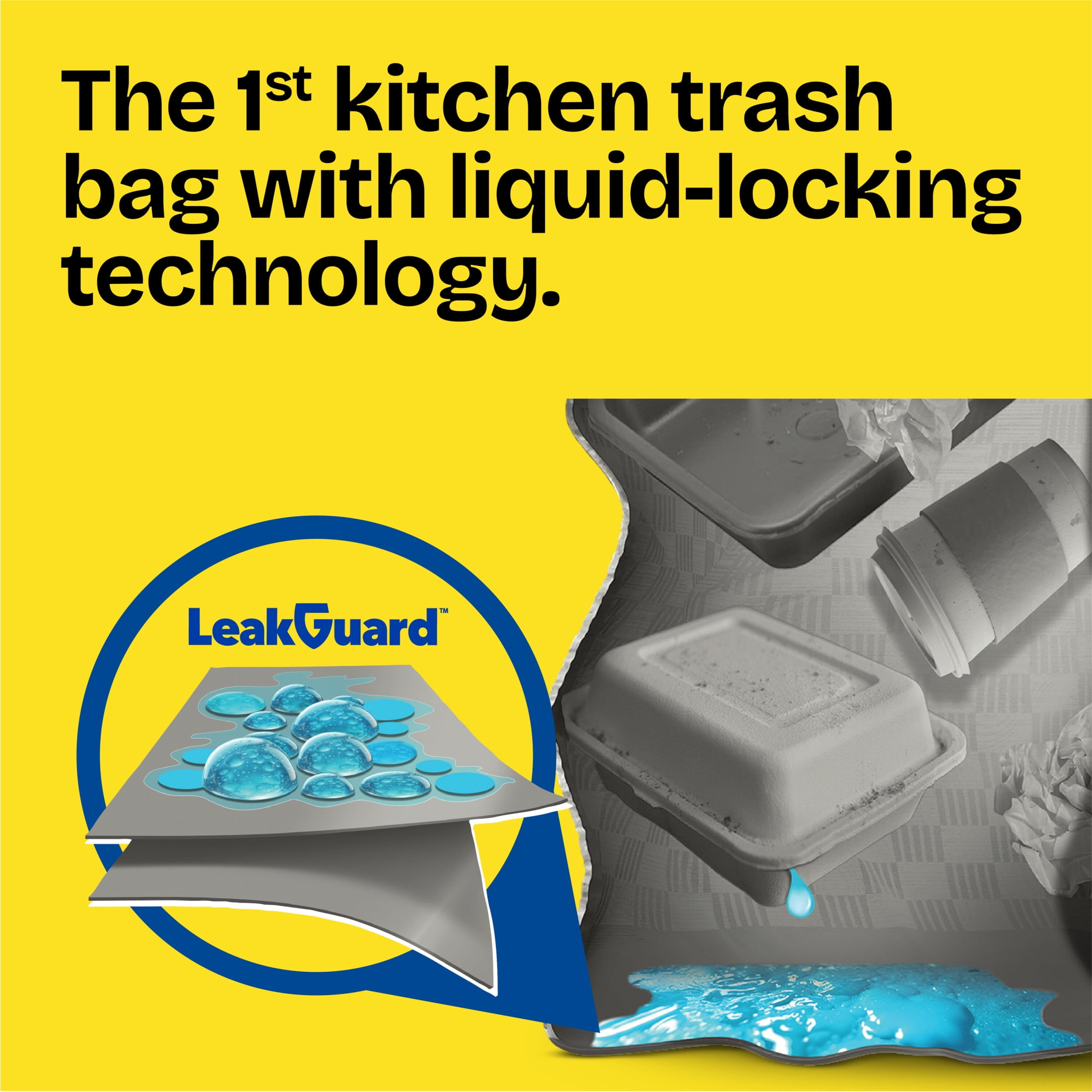 Glad ForceFlex MaxStrength LeakGuard Tall Kitchen Trash Bags, 13 Gal, Sunshine Lemon Scent, 90 Ct
