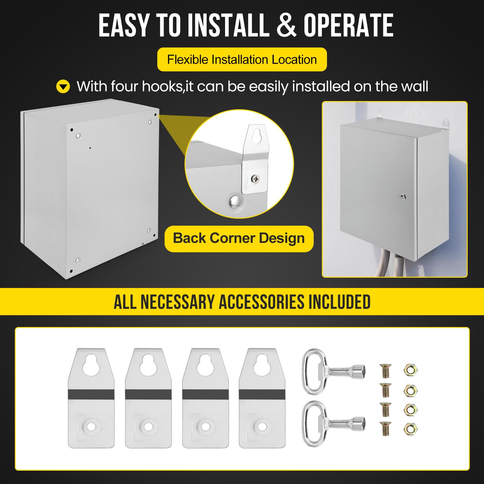 20*20*6 Electrical Box, Nema 4X Steel Electrical Box, Ip66 Waterproof & Dustproof, Outdoor/Indoor Electrical Junction Box, Lockable Junction Box