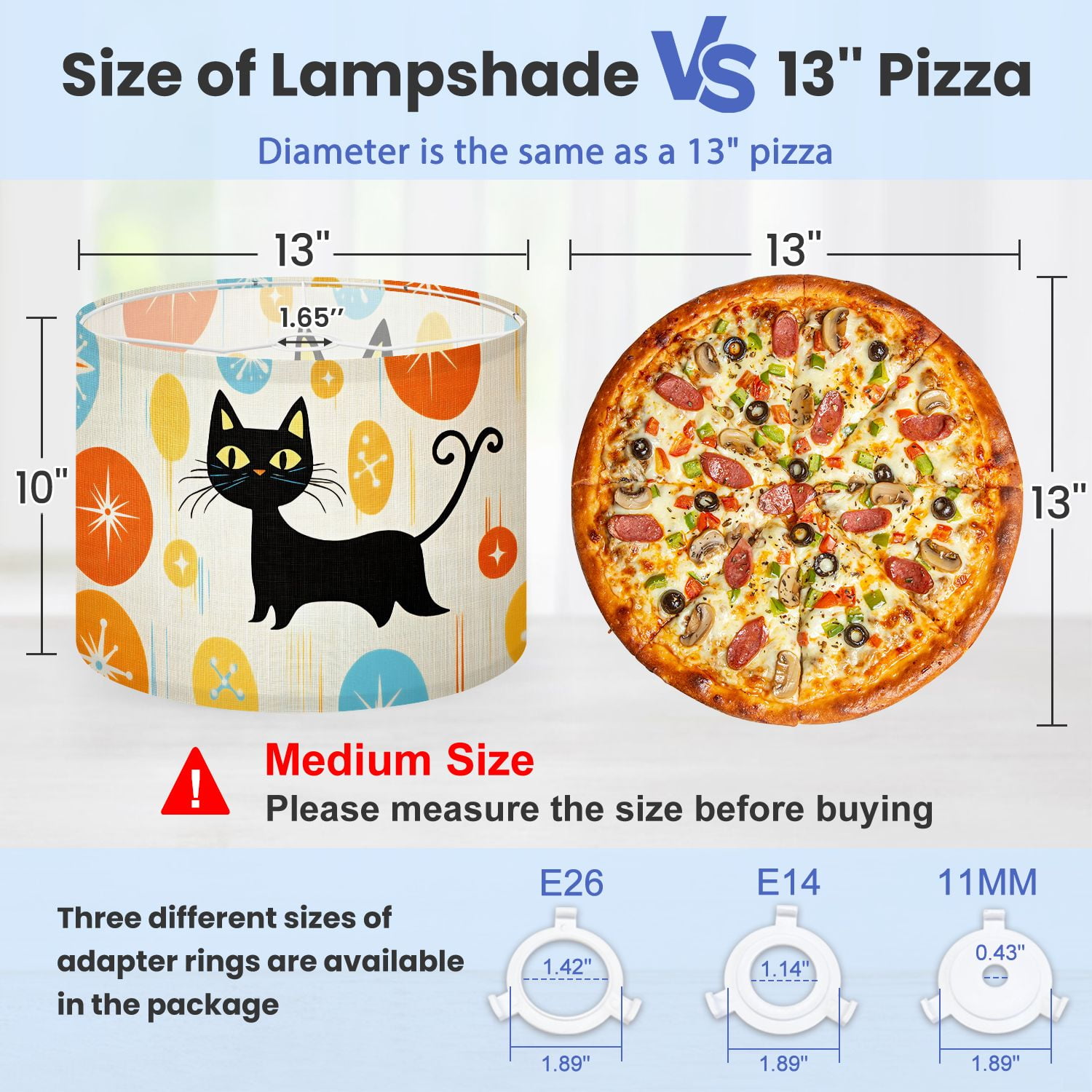 Lampshades 2 Pack Mid Century Black Cat Retro Atomic Starburst Modern Abstract Geometric 13"x13"x10" Light Shade for Table Lamps Floor Lamps Drum Lamp Shades Lampshade Replacement Easy Assembly