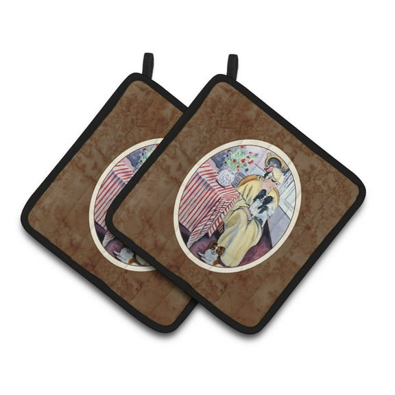 Carolines Treasures 7069PTHD Lady with her Papillon Pair of Pot Holders , 7.5HX7.5W, multicolor
