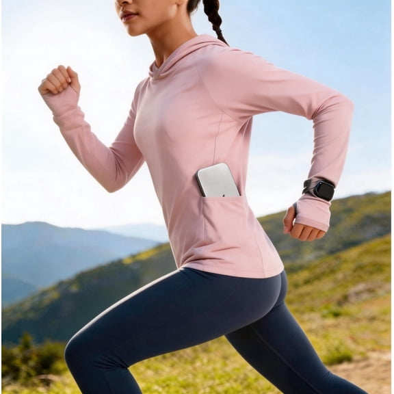 LJEFF Womens UPF 50 Sun Protection Hoodie, Long Sleeve Side Phone Pocket Thumb Holes Long Sleeve Lightweight Hiking Shirt for Womens Pink
