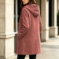 thumbnail image 3 of Jovrlynd Womens Trench Coat Long Sleeve Button Suede Winter Hooded Overcoats Trendy Long Jacket with Pockets, S-2XL, 3 of 7
