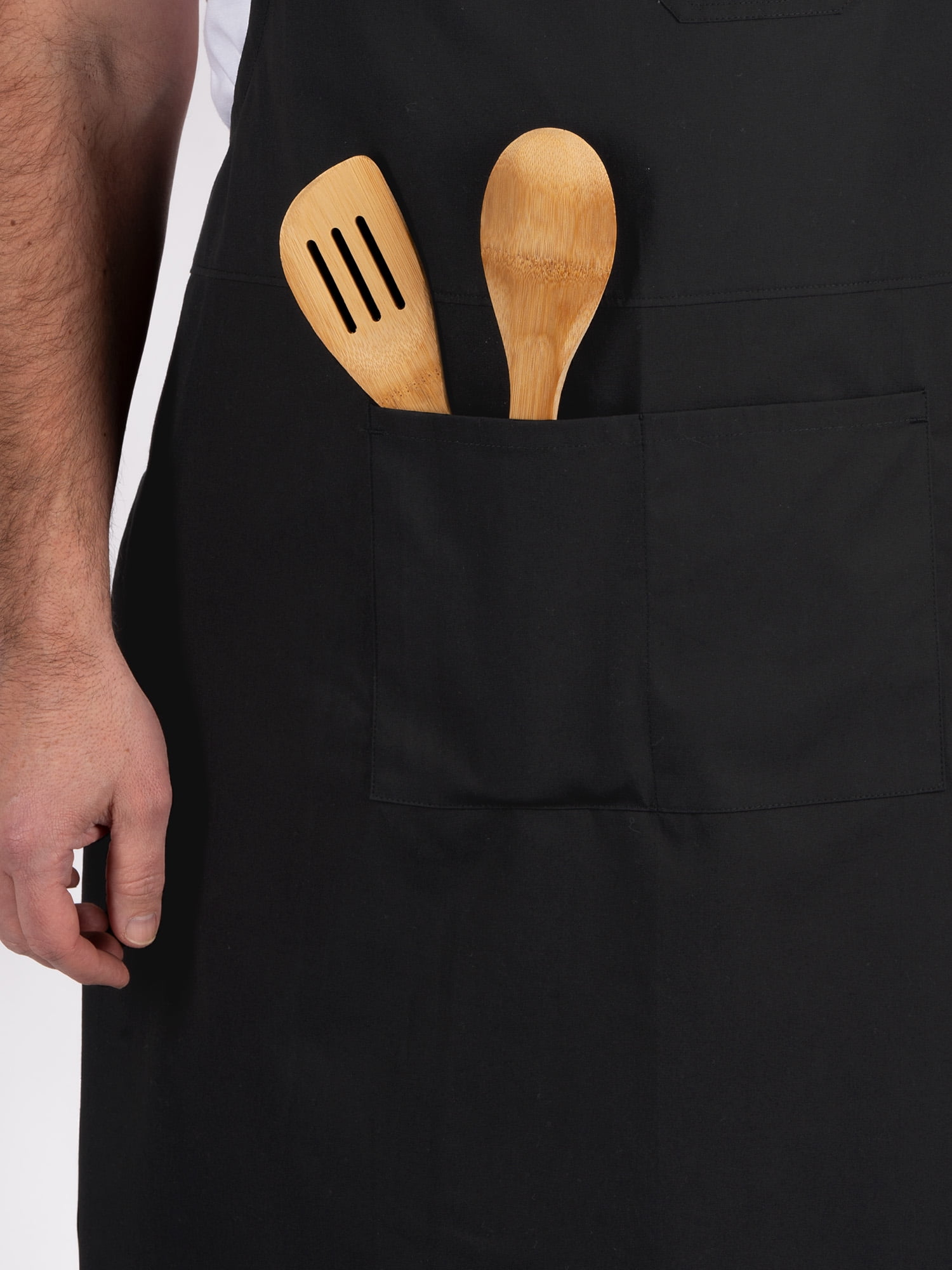 Mainstays Chef Kitchen Apron, 28" x 32" Cotton Bib Apron with Pockets for Cooking, Grilling, BBQ in Black