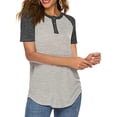 thumbnail image 4 of Timegard Women Tops Notched V Neck Button Short Sleeve Color Block Loose Comfy Summer Casual Shirts Tops, 4 of 8
