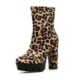 thumbnail image 6 of Dakaela High Heel Ankle Boots for Women Round Toe Leopard Short Booties Platform Chelsea Dress Pumps, 6 of 7