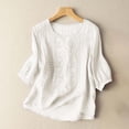 thumbnail image 6 of Summer Shirts for Womens 2026 Plus Size Fashion Cotton and Linen Casual Round Neck Embroidery Loose T-shirt Thin Breathable Top, 6 of 9