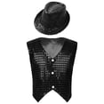 thumbnail image 3 of Xnihocha Kids Girls Boys Sequins Hip-Hop Jazz Dance Vest Shirt Waistcoat Jacket with Hat Set Costume Black 3-4, 3 of 6