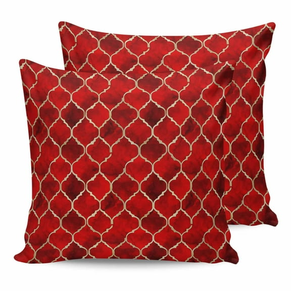 Outdoor Waterproof Throw Pillow Covers Set of 2 Deep Red Marble Decorative Pillowcases Square Outdoor Pillows Cushion Case 16x16 Inch Lattice Modern Art Patio Pillows for Couch Sofa Bed Garden