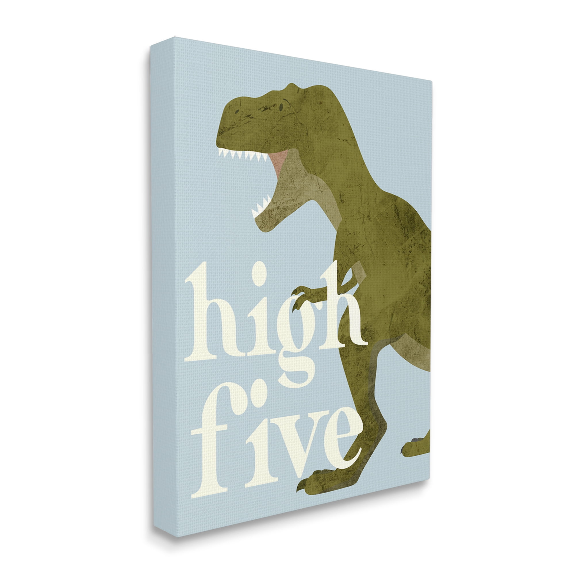 Stupell Industries High Five Roaring Dinosaur T-Rex Kids Typography Graphic Art Gallery Wrapped Canvas Print Wall Art, Design by Daphne Polselli
