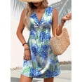 thumbnail image 6 of Women's Tropical Print V Neck Sleeveless Summer Dress with Slight Stretch 95% Polyester 5% Spandex Everyday Wear, 6 of 12