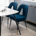 thumbnail image 2 of UHOMEPRO Dining Chair Set of 2, Modern Upholstered Velvet Kitchen Chairs Set, Armless Side Chair with Nailhead Trim and Metal Legs for Living Room Kitchen, Blue, 2 of 6