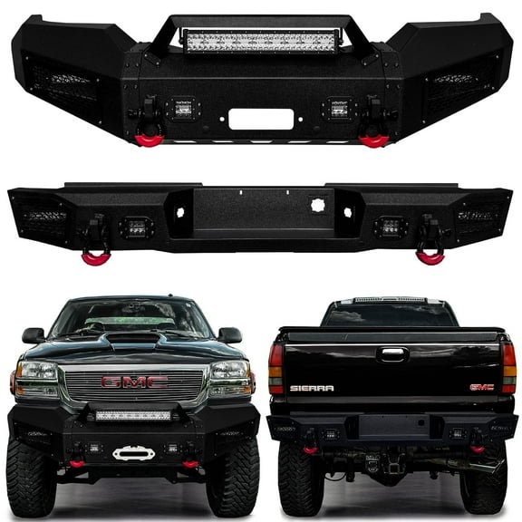 Vijay Compatible with 2003-2004-2005-2006 GMC Sierra 1500 Front and Rear Bumper Textured Black with LED Lights and D-Rings
