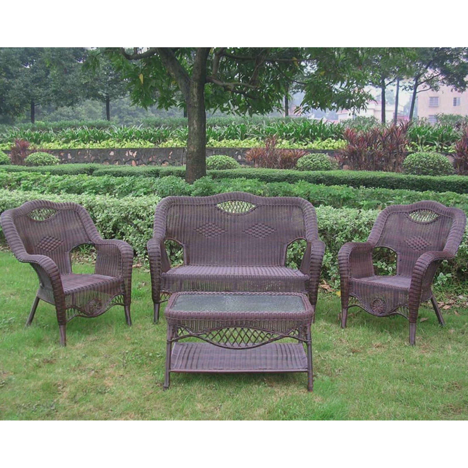 International Caravan San Tropez AllWeather Wicker Settee Set Set of