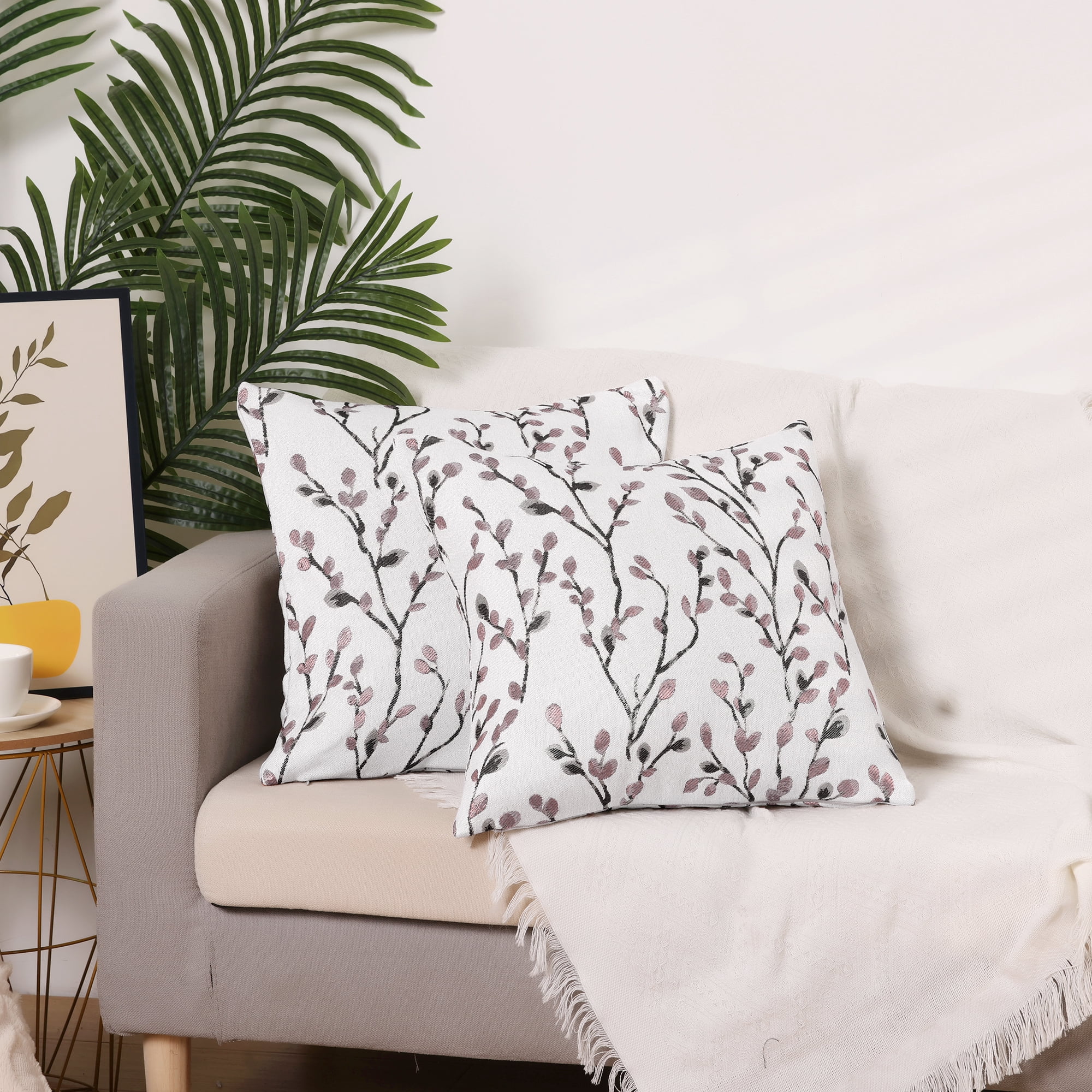 Unique Bargains Floral Pattern Decoration Throw Pillow Cover 2 Pcs Pink Flower 24" x 24"