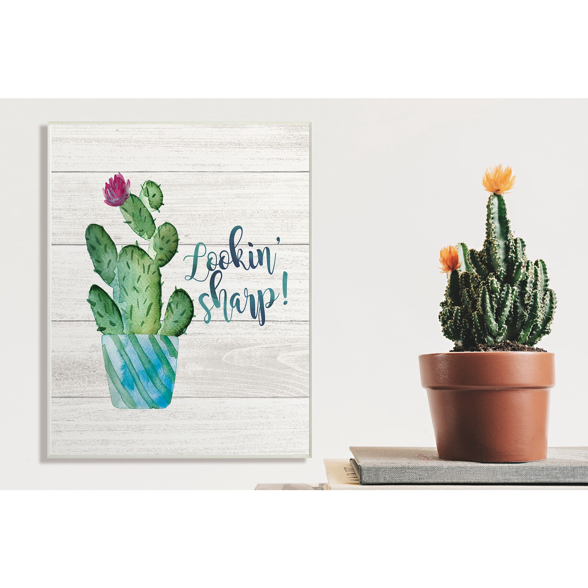 the stupell home decor collection looking sharp cactus succulent watercolor oversized framed giclee texturized art, 16 x 1.5 x 20