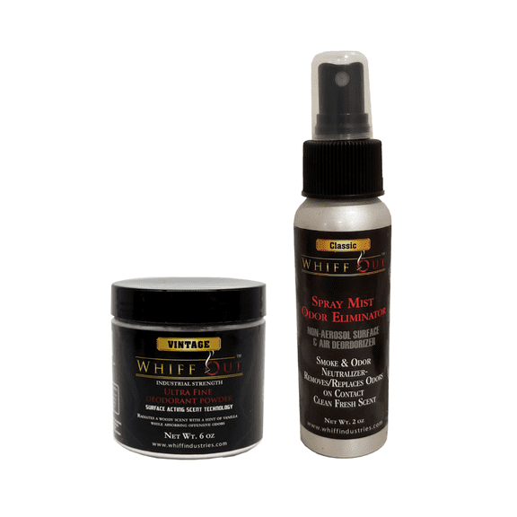 Whiff Out 6oz Vintage Deodorant Powder & 2 oz Classic Spray Mist Bundle