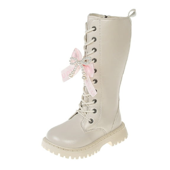 lnmuld Boots for Girls Stylish Autumn Girls Casual Boots Flat Thick Sole Non Durable PU Leather Comfortable Footwear for Kids Size:10.5-11 Years