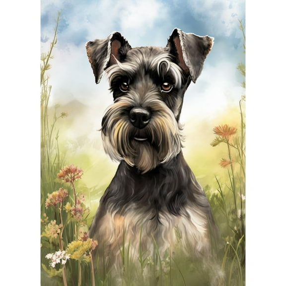 Cute Dog Schnauzer in Grass DIY 5D Diamond Art Paint with Full Drill Round Diamond Gems Painting by Number Kits for Adults Art Craft Home Wall Decor 15.8x19.8inch(1)