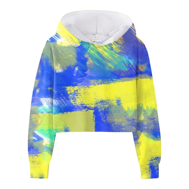 MIASHUI Girls Hoodies Gradient Color Crop Tops Long Sleeve Casual Sweatshirt,Yellow,6-7 Years