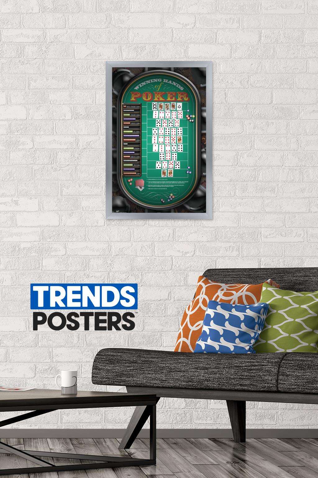 Poker Hands Wall Poster, 14.725" x 22.375", Framed