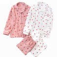 thumbnail image 1 of Spring New Ladies Pajamas Set Heart Printed Crepe Cotton Double-layer Gauze Turn-down Collar Long-sleeve Trousers Household Wear, 1 of 4