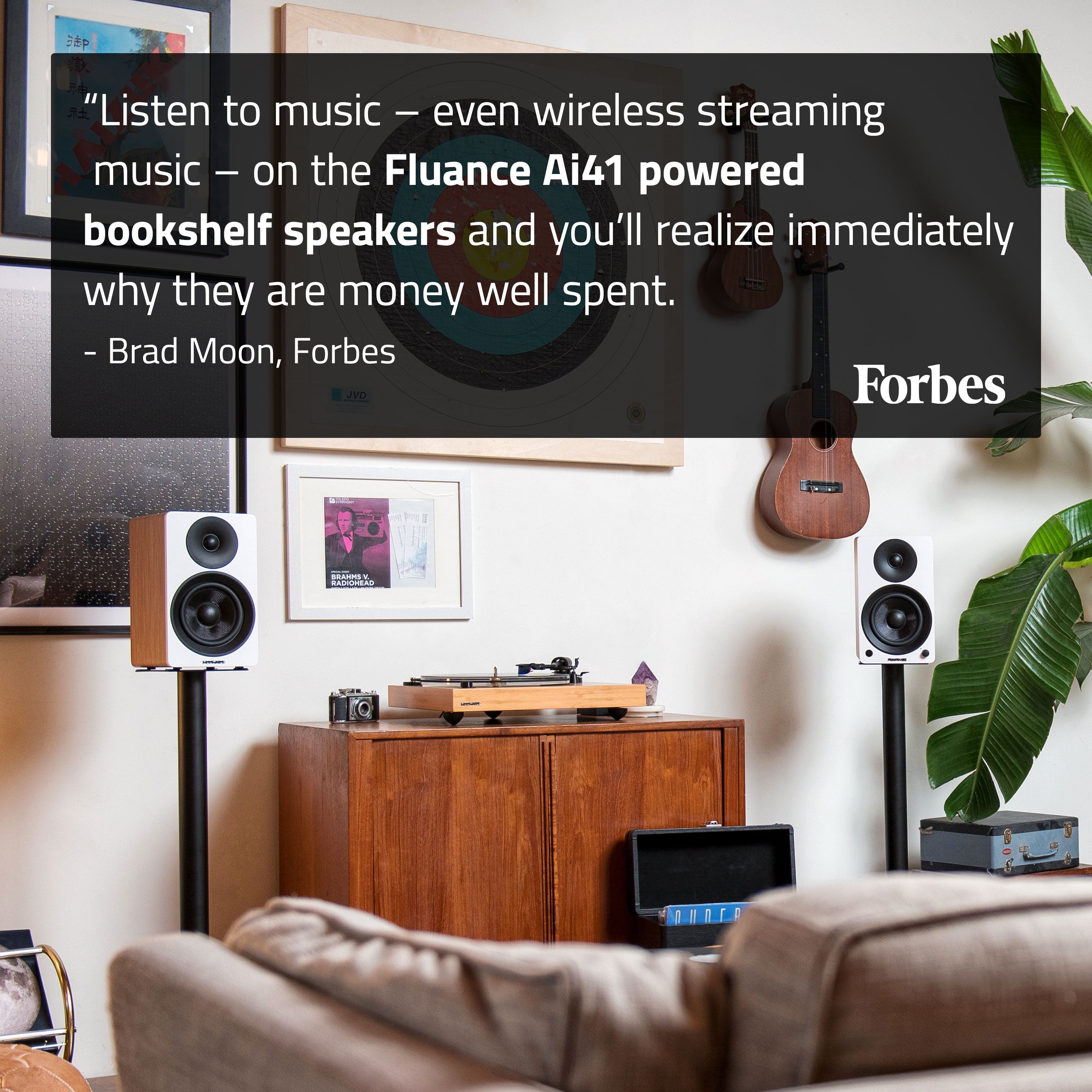 Fluance Ai41 Powered 2-Way 2.0 Stereo Bookshelf Speakers with 5" Drivers, 90W Amplifier for Turntable, TV, PC and Bluetooth 5 Wireless Music Streaming with RCA, Optical & Subwoofer Out (Lucky Bamboo)