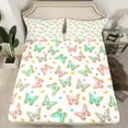 thumbnail image 2 of jejeloiu Cute Cartoon Butterflies Twin Sheet Sets,Colorful Cartoon Floral Twin Fitted Sheet,Multicolor Flying Animals Flat Sheet For Kids,Breathable Home Decor,3-Piece, 2 of 7