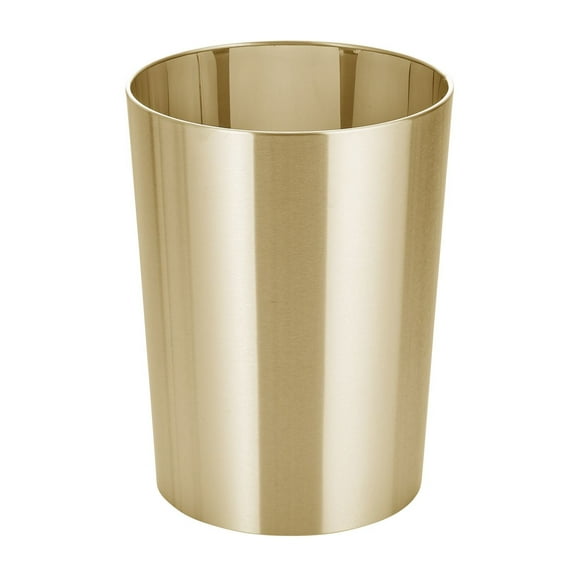 mDesign Small Steel 2.8 Gallon Round Trash Wastebasket Garbage Bin, Soft Brass