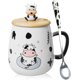 thumbnail image 1 of Cute Cow Coffe Mug with Cover and Spoon, Ceramic Cow Coffee mug, 420ml Kawaii Cow Mugs, 3D Animal Cow Mug Prefect Gifts For Boys Girl Women Kid (Happy, 1 of 4
