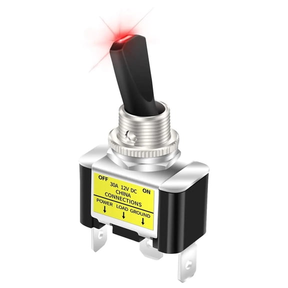 Novixy 30A 12V Car Toggle Switch with Red LED, SPST On/Off 3-Pin Rocker Switch for Truck RV Marine Boat, Metal Bezel 12mm Panel Mount