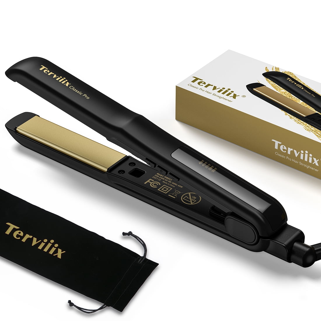 Terviiix 1'' Ceramic Flat Iron Hair Straightener, Silk Press , Dual Voltage