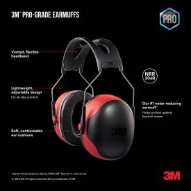 3M Pro-Grade Noise-Reducing Earmuff, NRR 30 dB, Lightweight and Adjustable