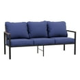 thumbnail image 4 of INTER HUT Outdoor Wicker 3-seater Sofa Couch, Patio Steel Framed Wicker Chair, Rattan Sofa with Cushions for Balcony, Garden, Yard, Blue, 4 of 9