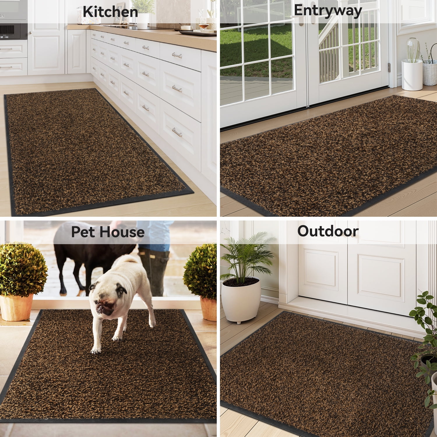 VUNATE 17" x 30" Dirt Trapper Indoor Door mat Non Slip Front Door Mats Absorbent Rubber Entrance Rug Durable Heavy Duty Outdoor Mats Washable Welcome Mats for Outside Brown