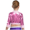 thumbnail image 2 of Hansber Kids Girls Shiny Metallic Long Sleeve Jacket Hip Hop Jazz Dance Crop Top Rave Party Festival Coat Outerwear Pink 10, 2 of 7