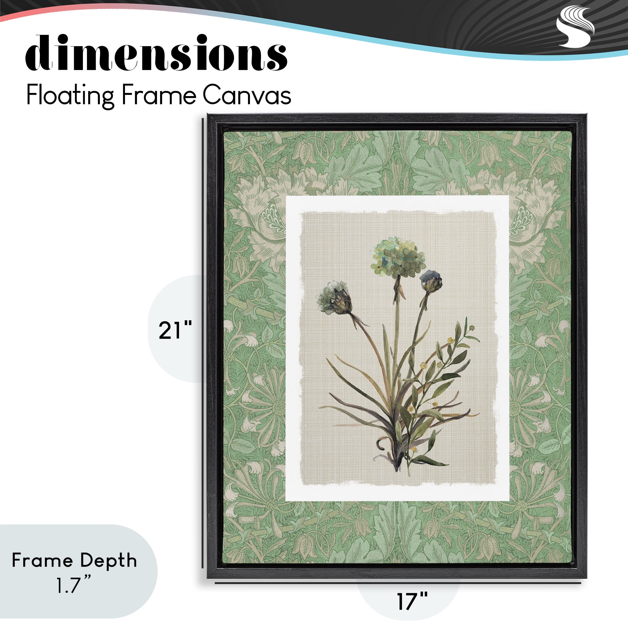 Stupell Industries Vintage Foliage in Green Black Framed Floater Canvas Wall Art, design by Carol Robinson