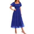 thumbnail image 1 of Vestido Midi de Tul con Fruncido y Mangas Abullonadas azul real talla M PRETTYGARDEN, 1 of 7