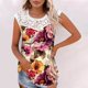thumbnail image 2 of Camiseta sin mangas de encaje con estampado de mujer Camiseta sin mangas de empalme de cuello redondo Camiseta ligera y cómoda delgada OAVQHLG3B Store  lin121212, 2 of 5
