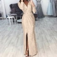 thumbnail image 2 of Outfmvch Prom Dresses 2024 Cocktail Dress Dresses for Women 2024 Mini Solid Color Active Fit Ankle Length Long Sleeve Lightweight V-neck Prom Dress Evening Dresses for Women Gold Xl, 2 of 5