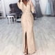 thumbnail image 2 of Vestido de cóctel Prolriy para mujer, vestido formal y de noche, manga corta, escote en V, para fiesta, club, vestido cruzado, vestidos de fiesta para mujer, vestido de Nochevieja 2024, dorado, XXL, 2 of 2