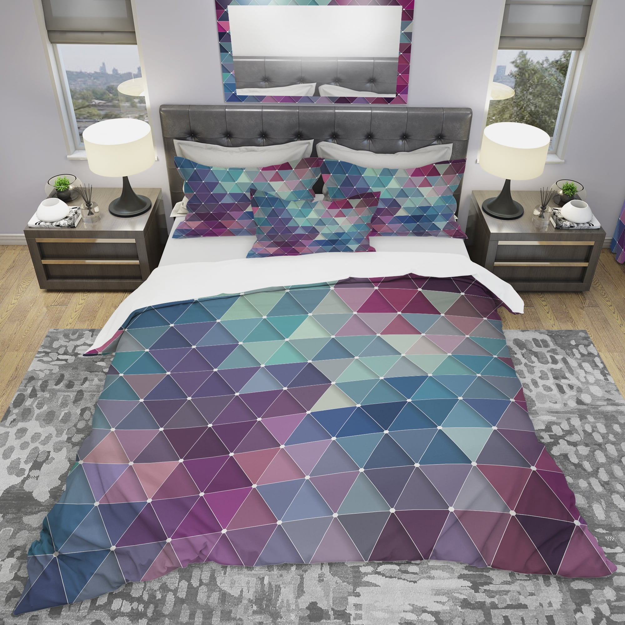 Designart 'Abstract Colorful Triangles' Modern Duvet Cover Set