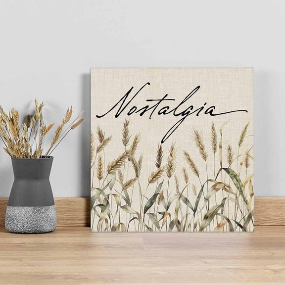 Pastoral Botanical Wall Art Painting on Canvas, Vintage Fall Wheat Rustic Botanical Canvas Art Home Prints Wall Art Framed Modern Artwork for Living Room Bedroom Wall Decor 8x8in