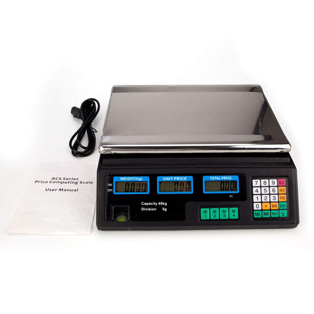 88LB 40KG Electronic Commercial Price Computing Scale with LCD Display for Retail Outlet Store, Kitchen, Restaurant Market, Farmer, Food, Meat, Fruit,Black